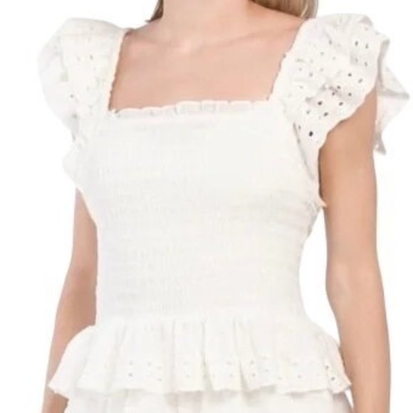 NWT House of Harlow 1960 REVOLVE Smocked Eyelet Top Boho Cotton S MSRP $160 - Picture 4 of 15